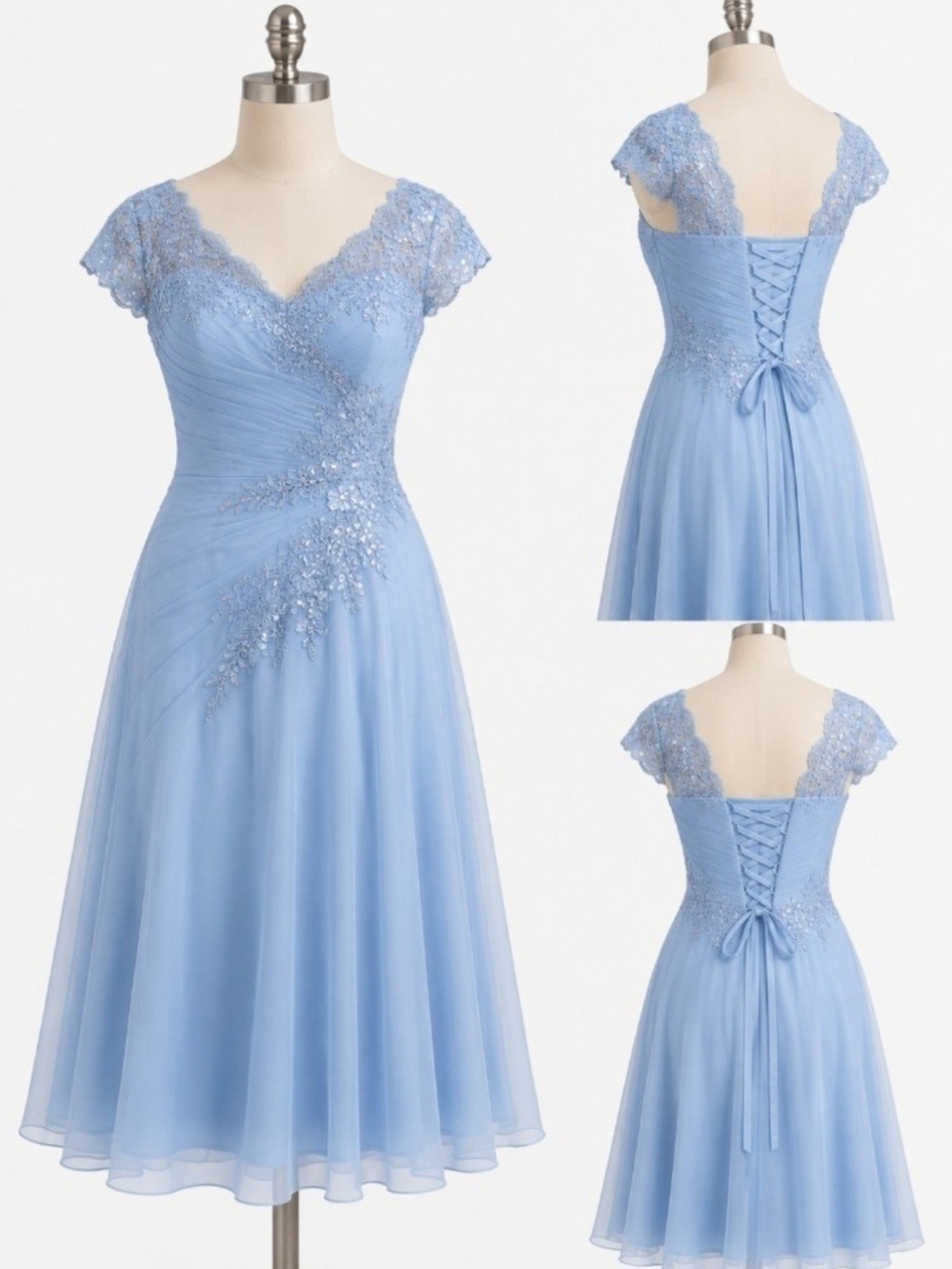 Mother Bride Groom Wedding Cocktail Reception Dress Gown Midi Cap Icy Blue 14